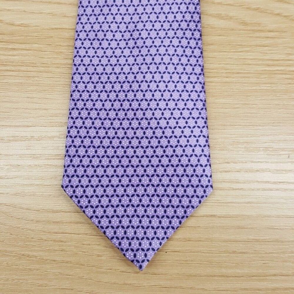 BLOOMINGDALES MENS STORE Neck Tie Purple Micro Print Circle Geometric 100% Silk